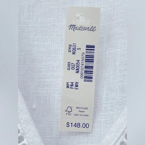 Madewell NWT Cassie Button-Front Midi Dress in Linen Size Small in Eyelet White - Picture 11 of 13